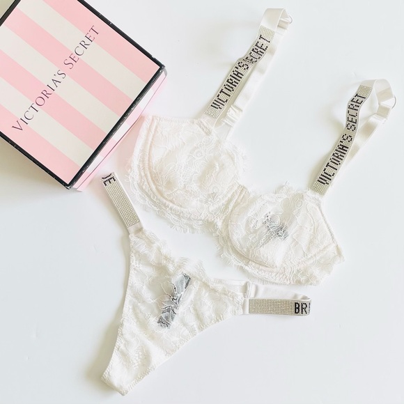 34C SMALL Victoria’s Secret white bling bra set - Picture 1 of 8